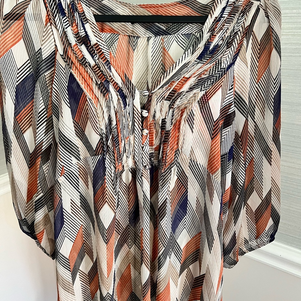 Banana Republic Geometric Print Blouse in Cream, Navy, Rust, and Black